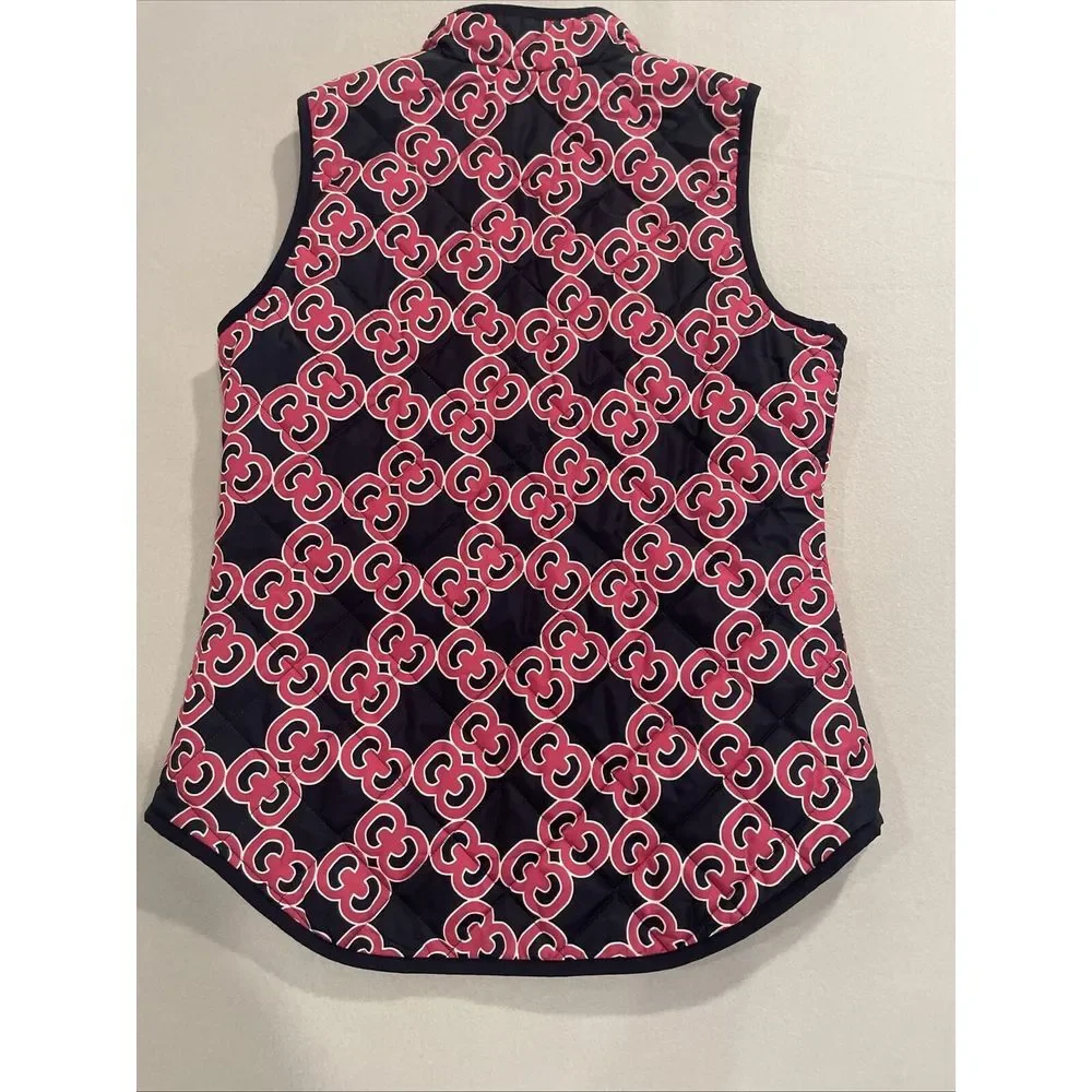 Crown & Ivy SMALL Navy Blue/Pink Puffer Vest  Zipper Pockets EXCELLENT Fast Ship
